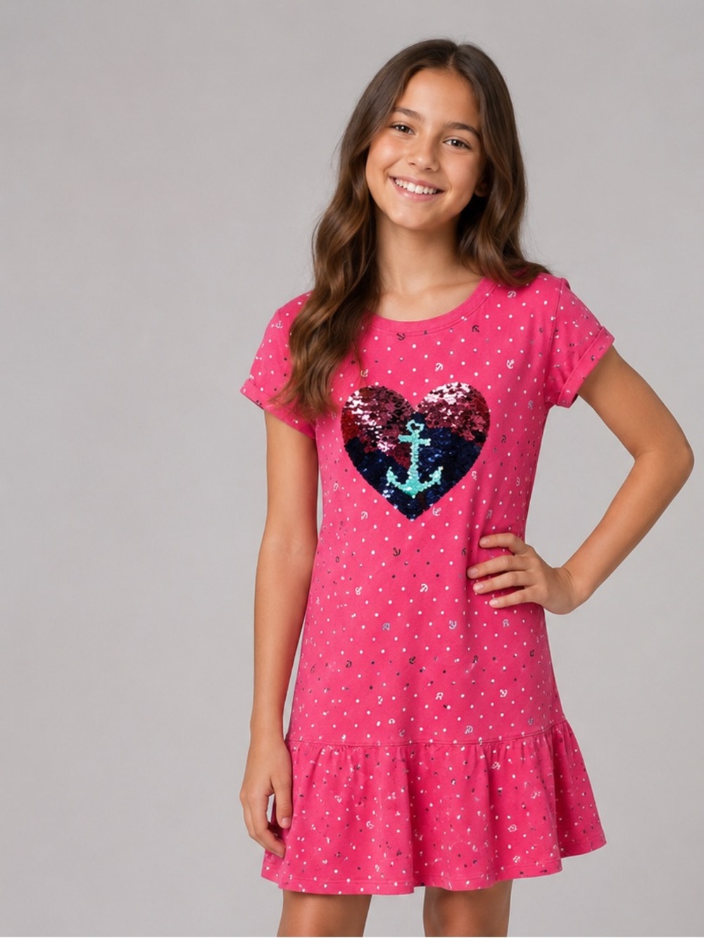 Nautica large(12-14) Kids Pink Heart Sequin Kids Dress